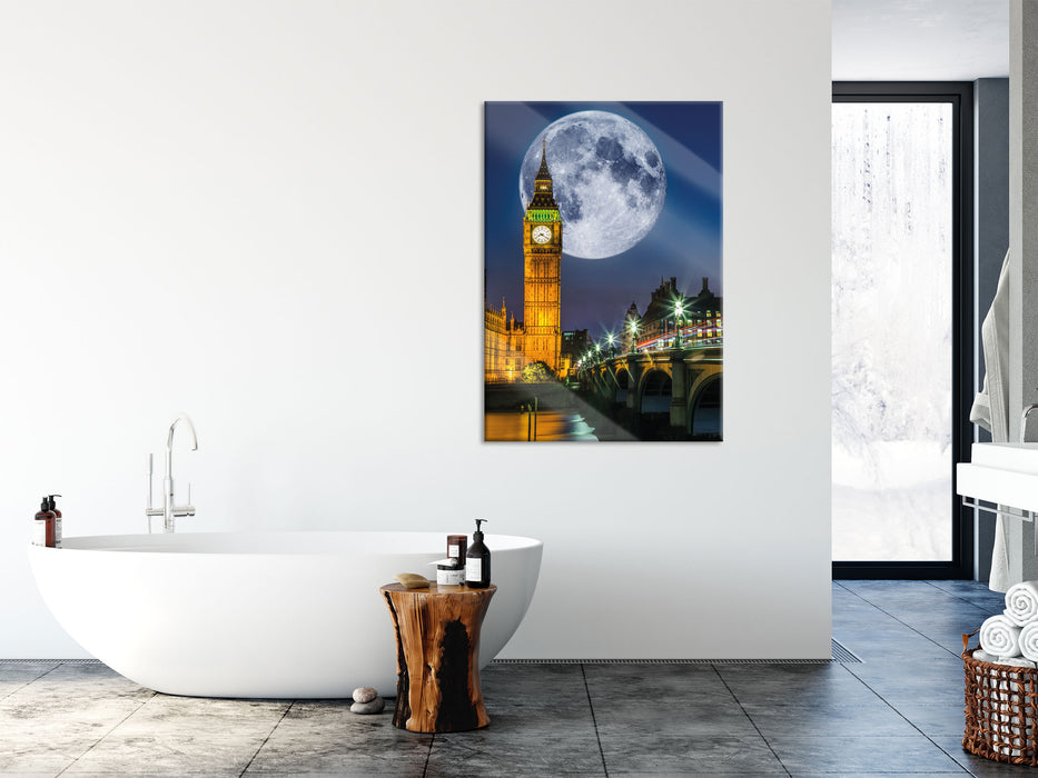 Big Ben vor Mond in London, Glasbild