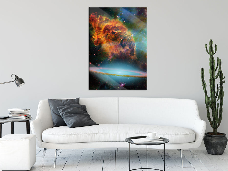 Galaxie mit Sternennebel, Glasbild