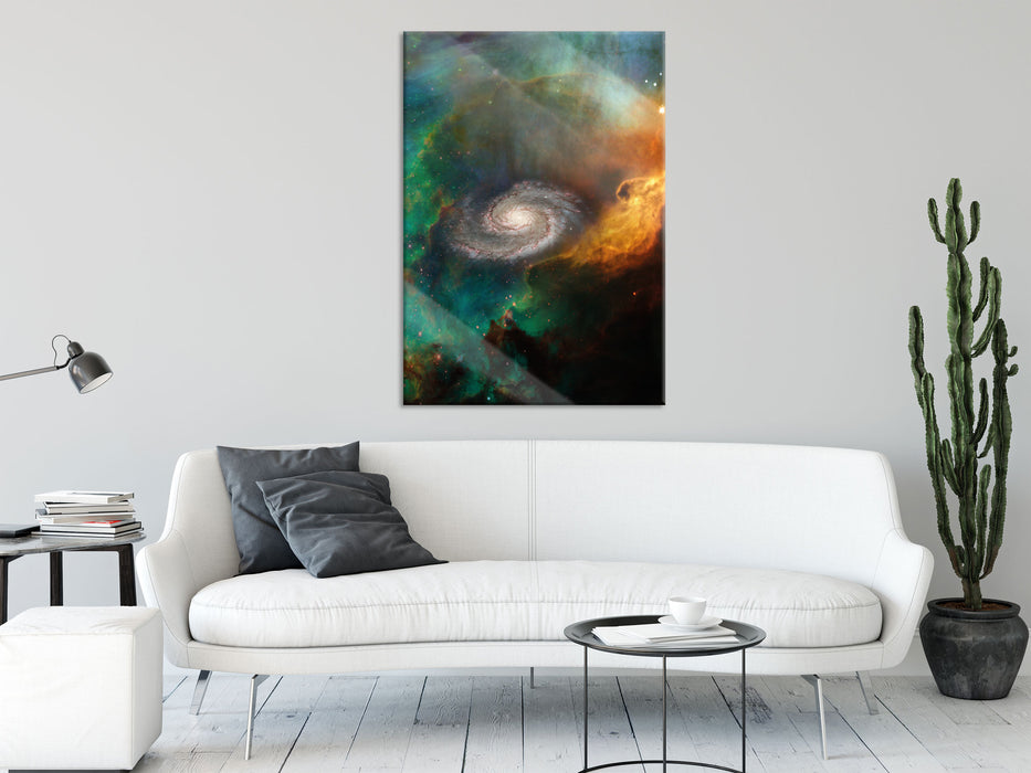 Galaxie mit Sternennebel, Glasbild