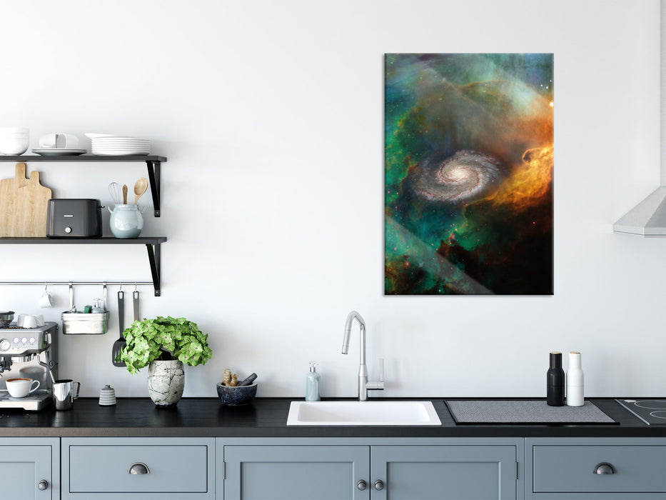 Galaxie mit Sternennebel, Glasbild