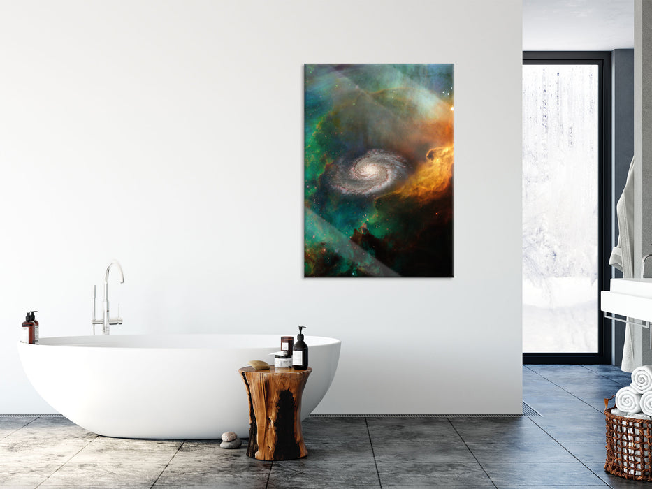 Galaxie mit Sternennebel, Glasbild