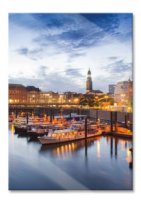 Hamburger Hafen am Abend, Glasbild