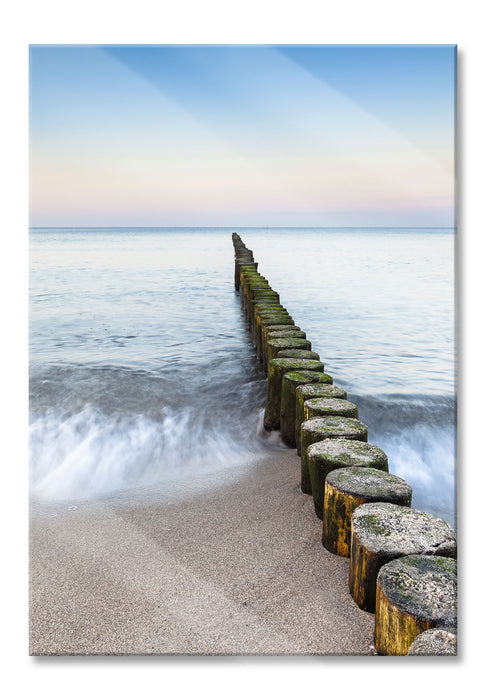 Wellenbrecher im Meer, Glasbild