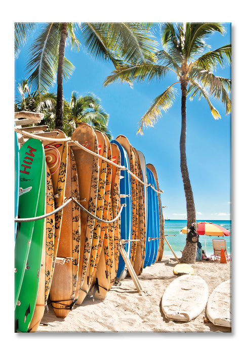 Surfboards am Strand, Glasbild