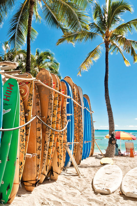 Surfboards am Strand, Glasbild