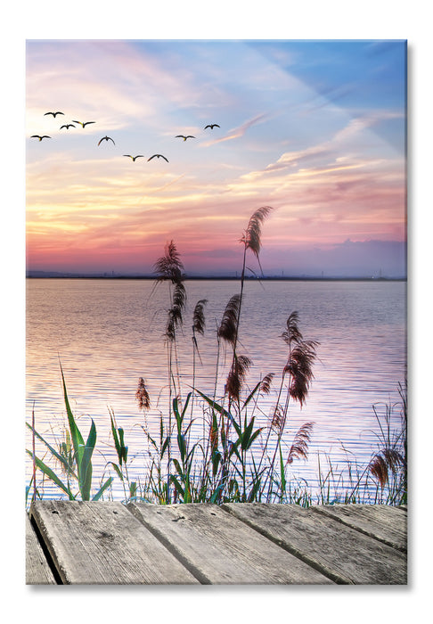 Steg mit Ausblick aufs Meer, Glasbild