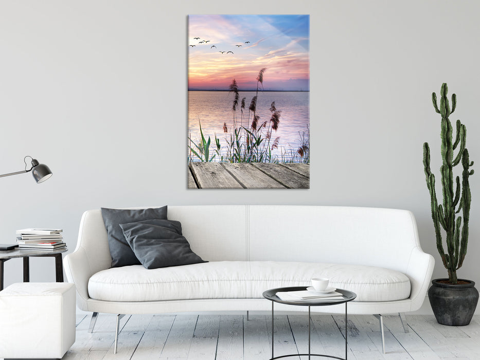 Steg mit Ausblick aufs Meer, Glasbild