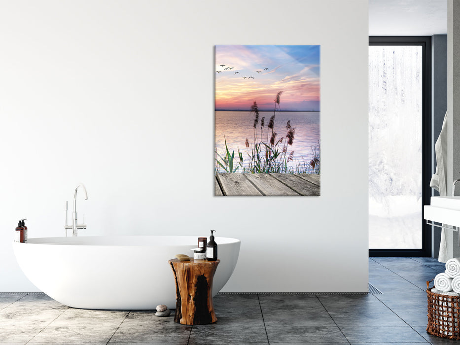 Steg mit Ausblick aufs Meer, Glasbild