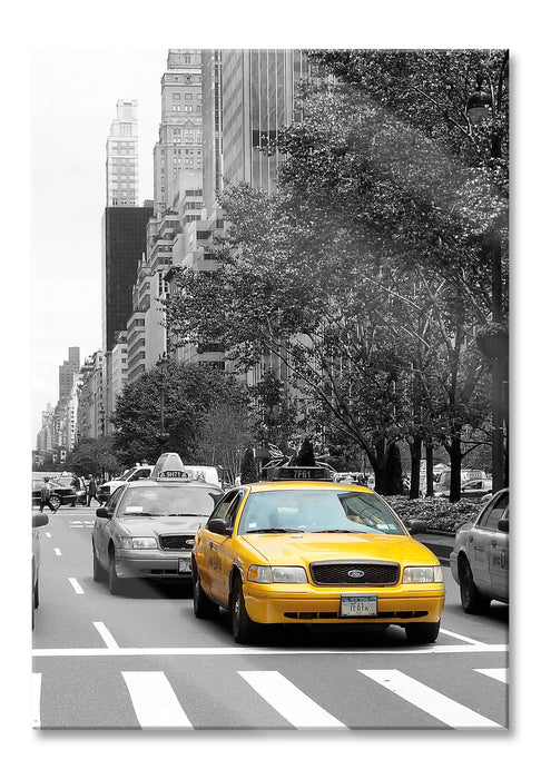 Pixxprint Taxis in New York Schwarz-Weiss, Glasbild