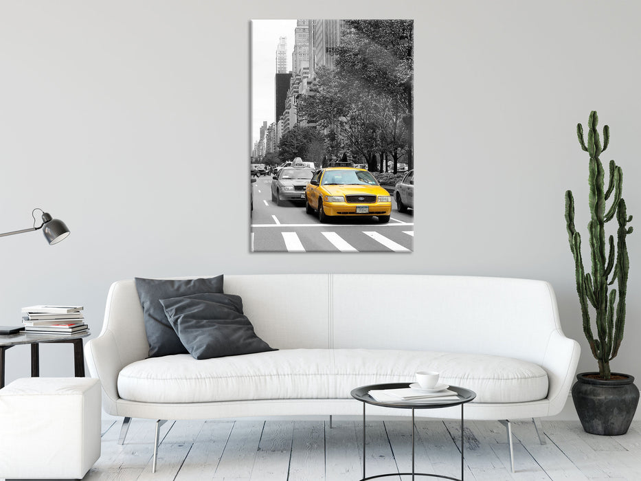 Taxis in New York Schwarz-Weiss, Glasbild