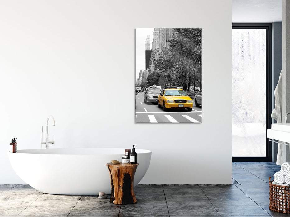 Taxis in New York Schwarz-Weiss, Glasbild