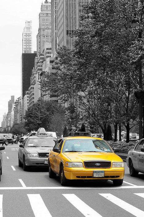 Taxis in New York Schwarz-Weiss, Glasbild