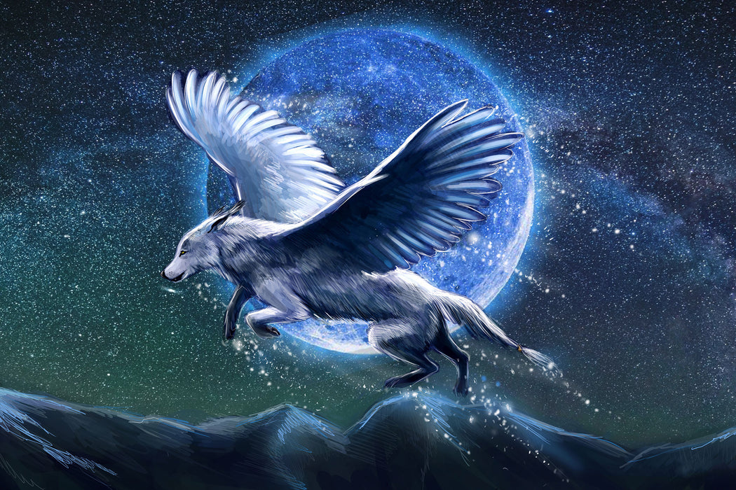 Wolf mit Flügeln, Glasbild
