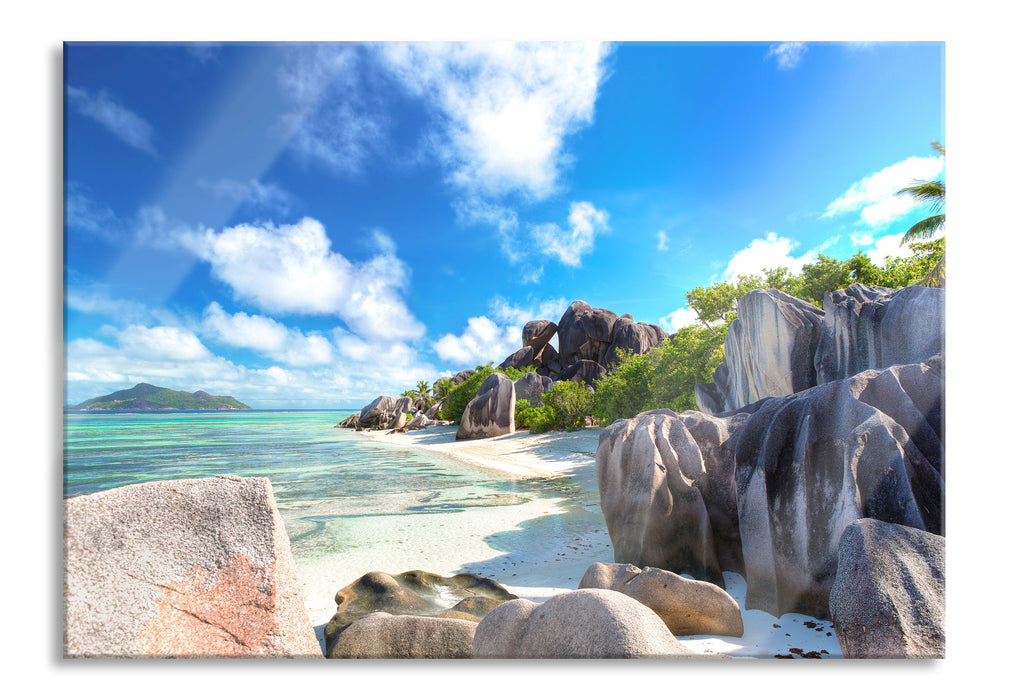 Seychellen Strand, Glasbild