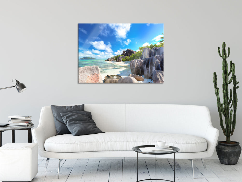 Seychellen Strand, Glasbild