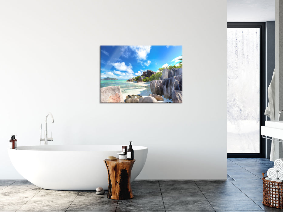 Seychellen Strand, Glasbild