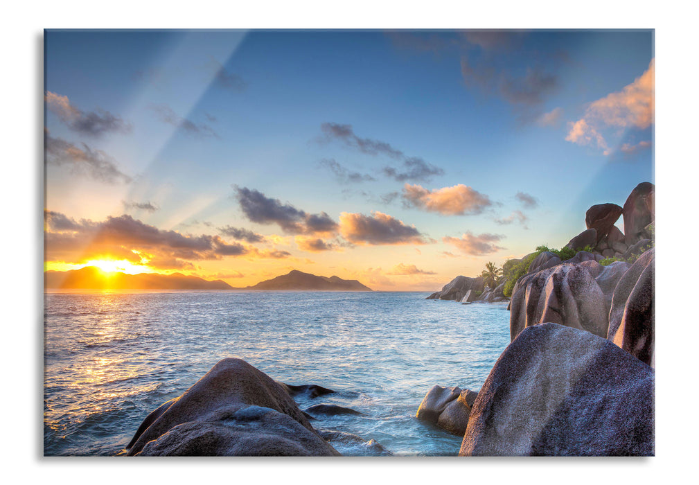 Pixxprint Sonnenuntergang Seychellen, Glasbild