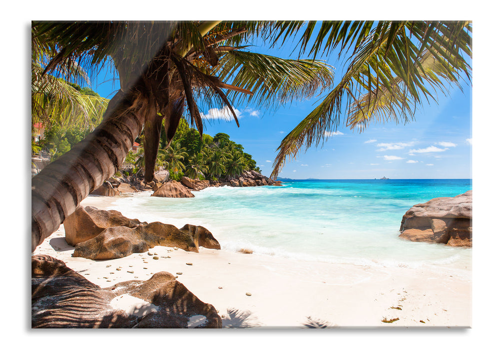 Palmenstrand Seychellen, Glasbild