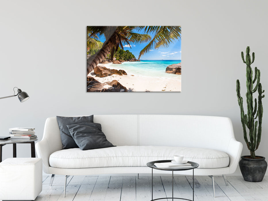 Palmenstrand Seychellen, Glasbild