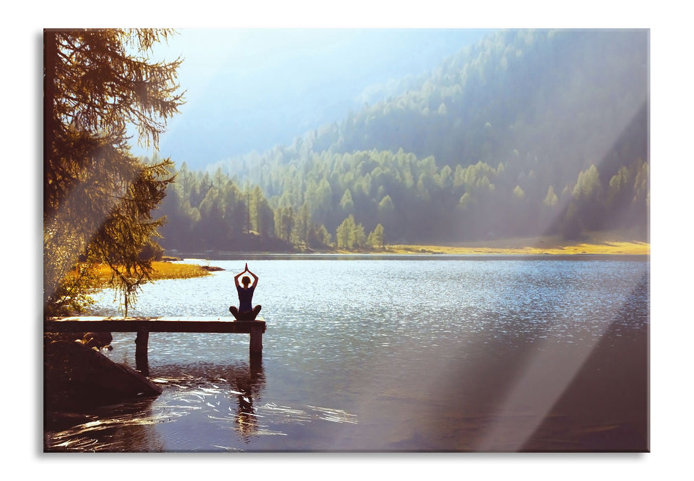 Pixxprint Yoga am See, Glasbild