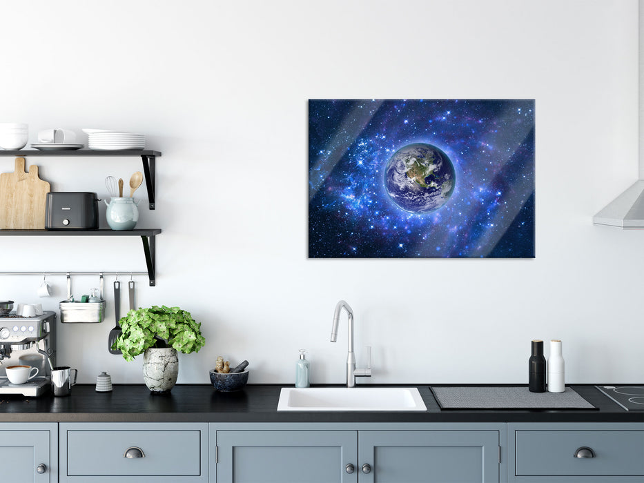 Planet Erde im Weltraum, Glasbild