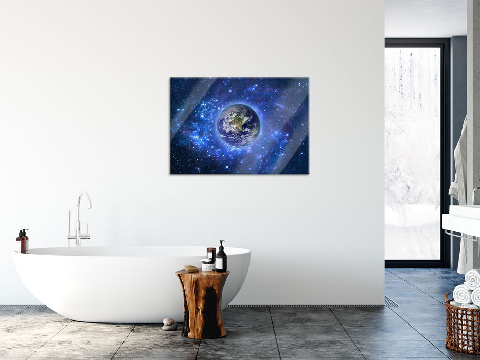 Planet Erde im Weltraum, Glasbild