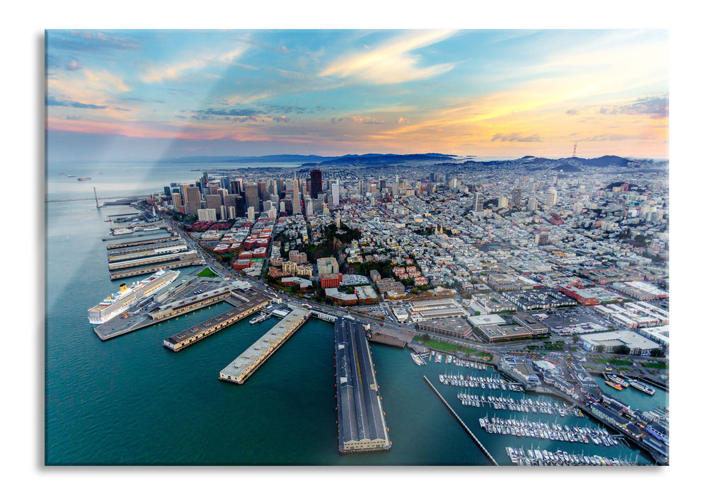 Pixxprint San Francisco bei Sonnenuntergang, Glasbild