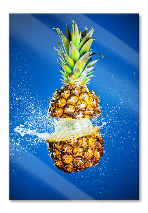 Ananas mit Wasser bespritzt, Glasbild