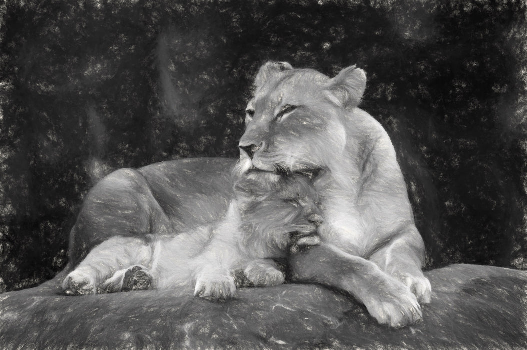 Löwe Löwenjungen, Glasbild