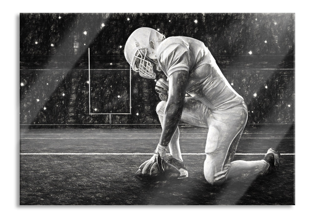 Pixxprint knieender Football-Spieler Kunst, Glasbild