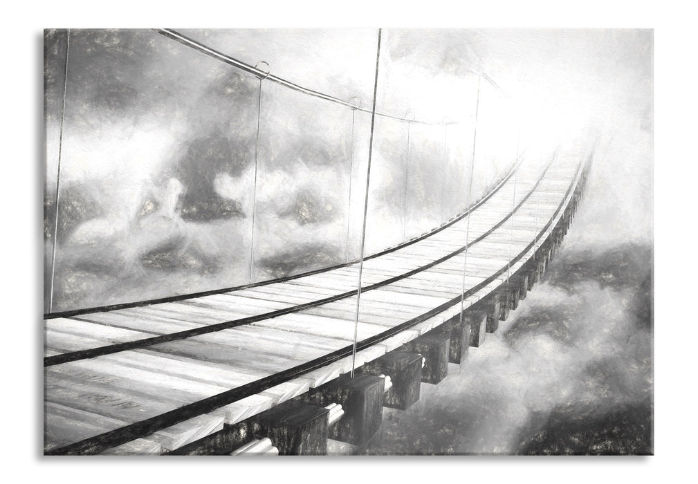 Hölzerne Brücke in den Wolken, Glasbild