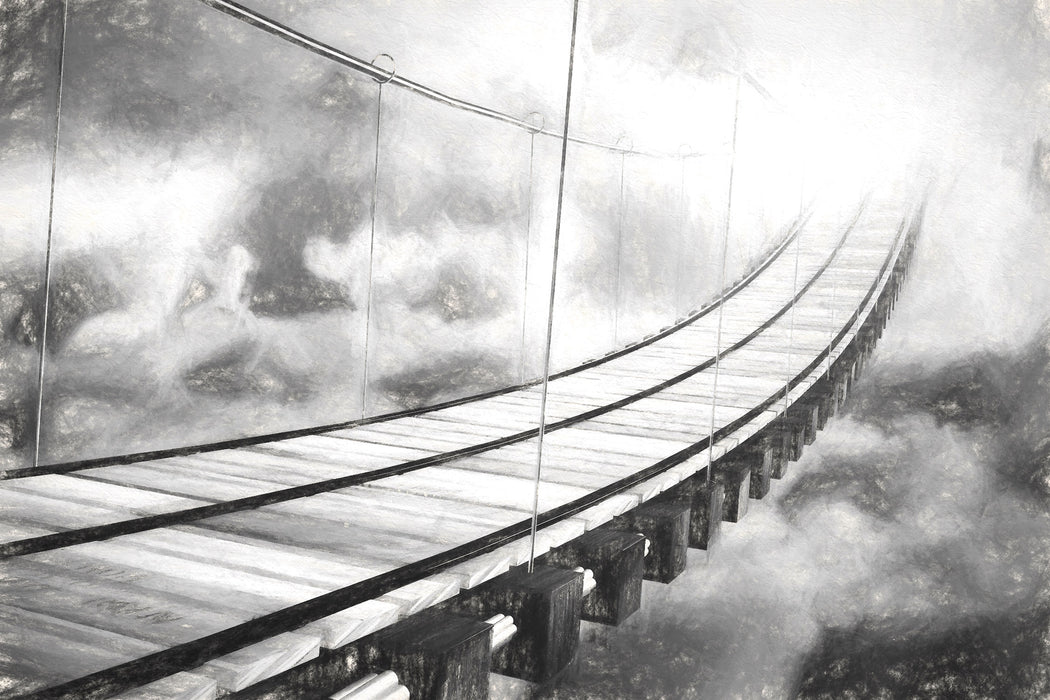 Hölzerne Brücke in den Wolken, Glasbild