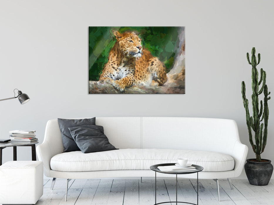 Leopard in der Natur, Glasbild