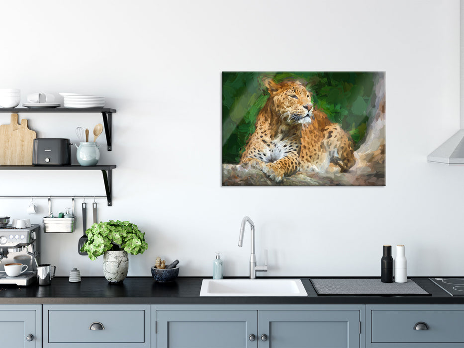 Leopard in der Natur, Glasbild