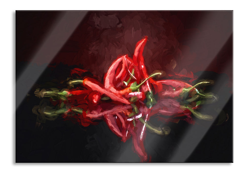 Pixxprint Feurige rote Chili-Schoten Kunst, Glasbild