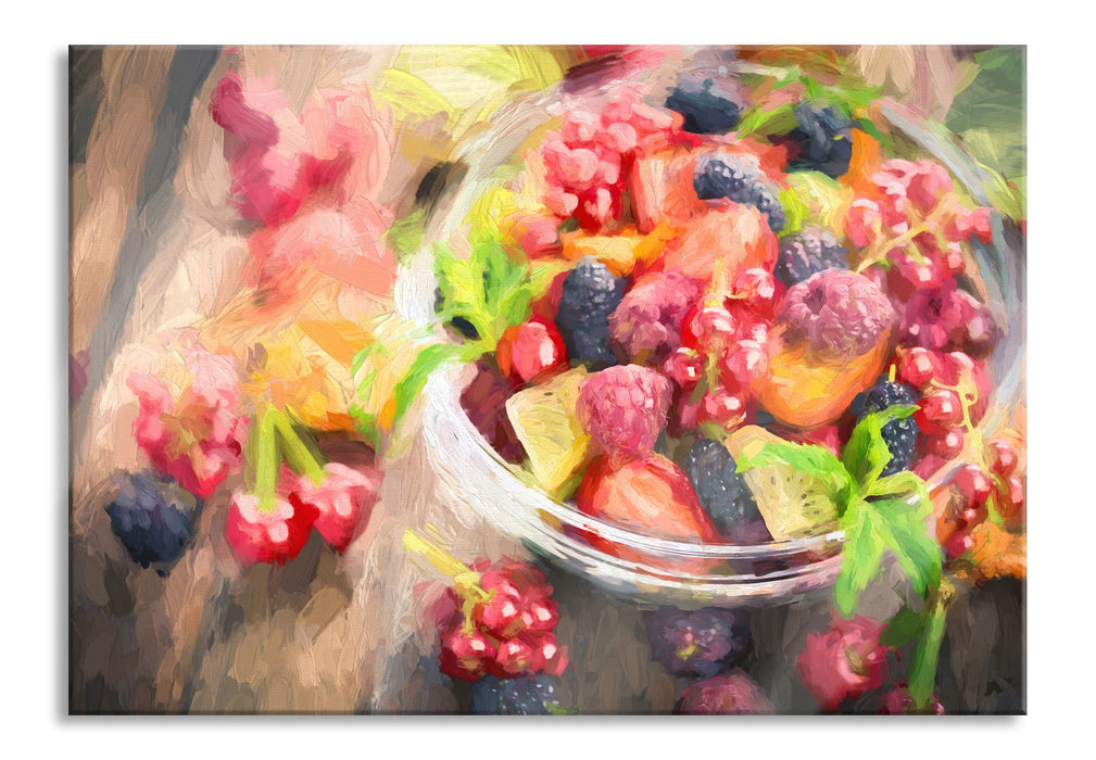 Pixxprint Obstsalat in der Schüssel, Glasbild