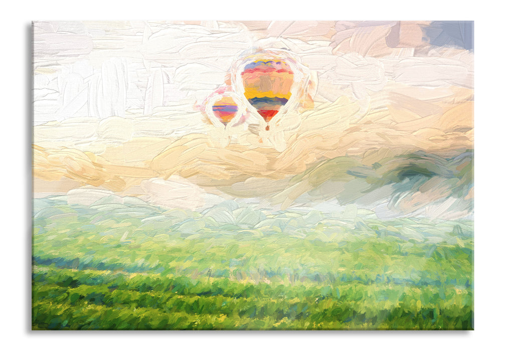 Heißluftballon Landschaft, Glasbild
