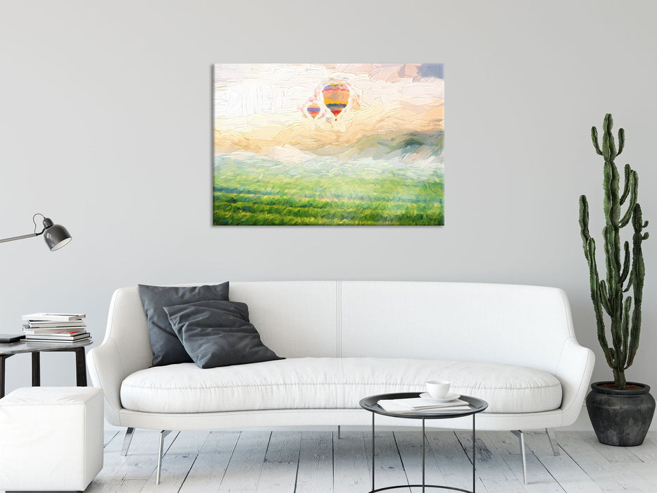 Heißluftballon Landschaft, Glasbild