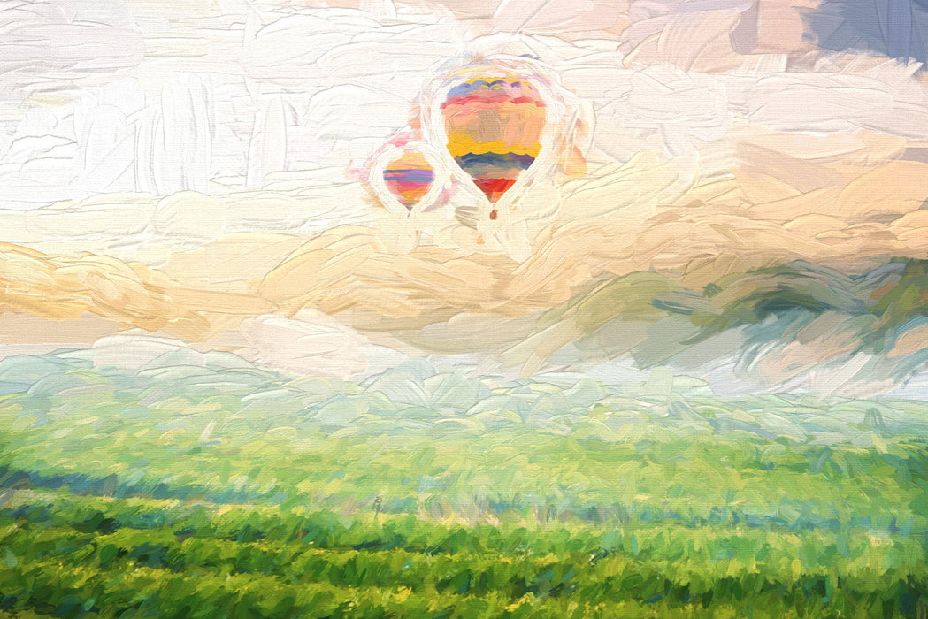 Heißluftballon Landschaft, Glasbild