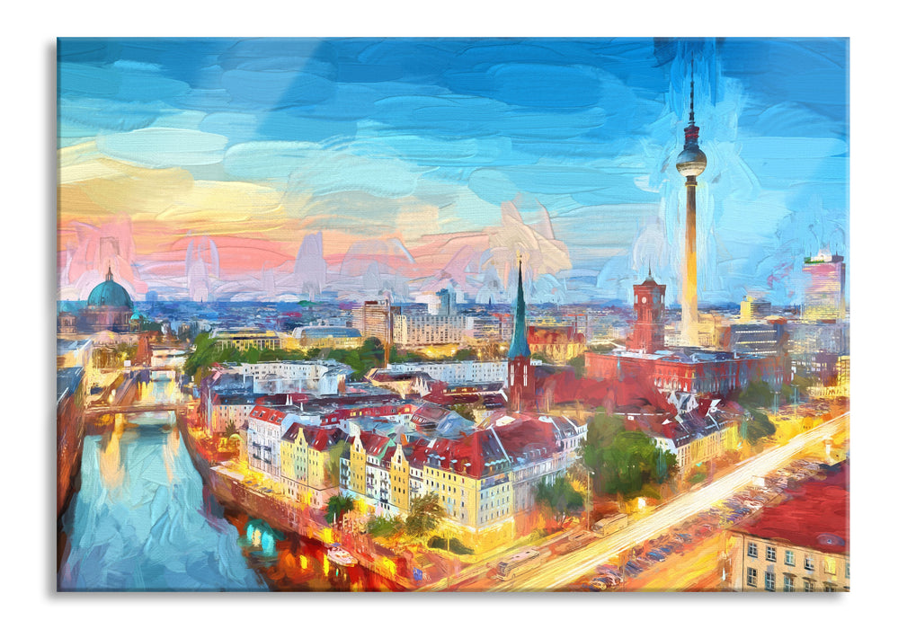 Pixxprint Berlin City Panorama Kunst, Glasbild