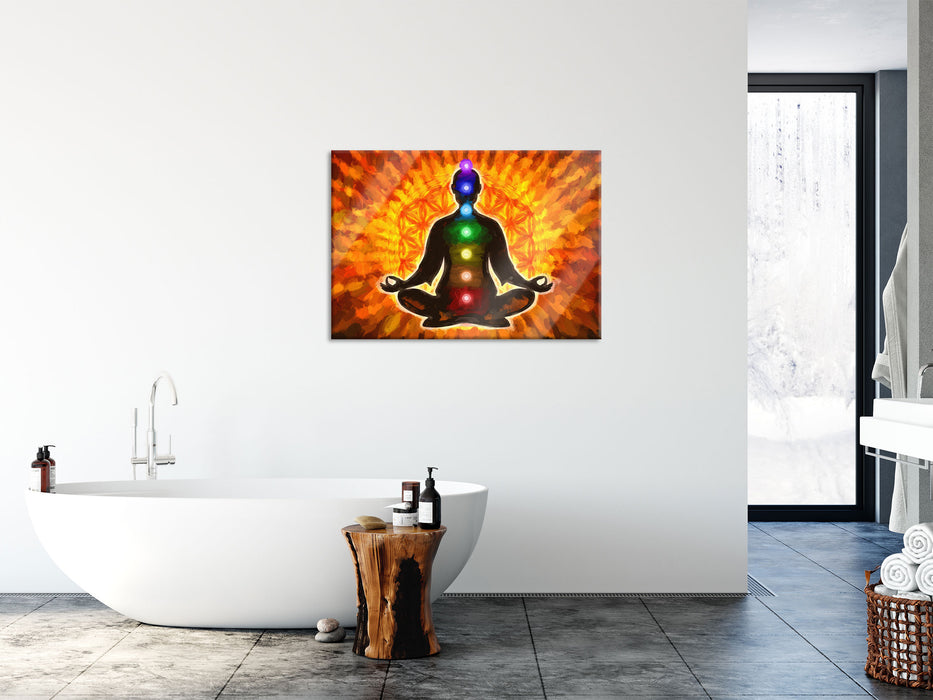 Meditation mit den 7 Chakren Kunst, Glasbild