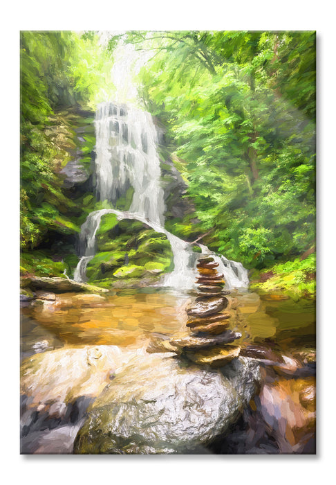 Pixxprint Zen Steine vor Wasserfall Kunst, Glasbild