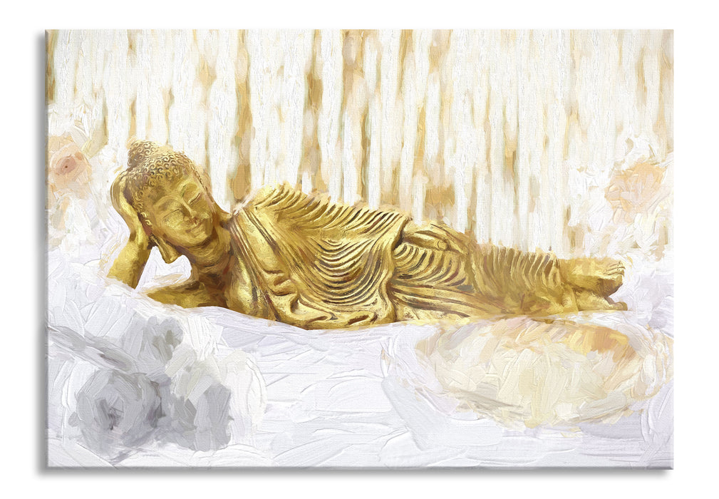 goldener Buddha auf Handtuch Kunst, Glasbild