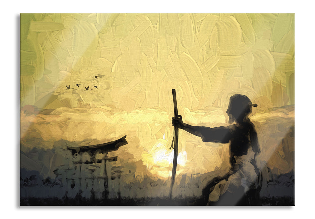 Samurai-Meister vor Horizont, Glasbild