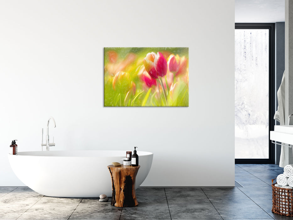 Blühende Tulpen, Glasbild