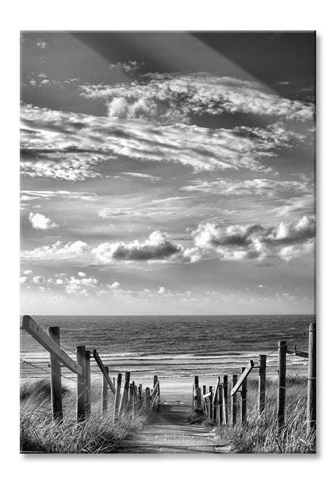 Weg zum Strand am Meer, Glasbild