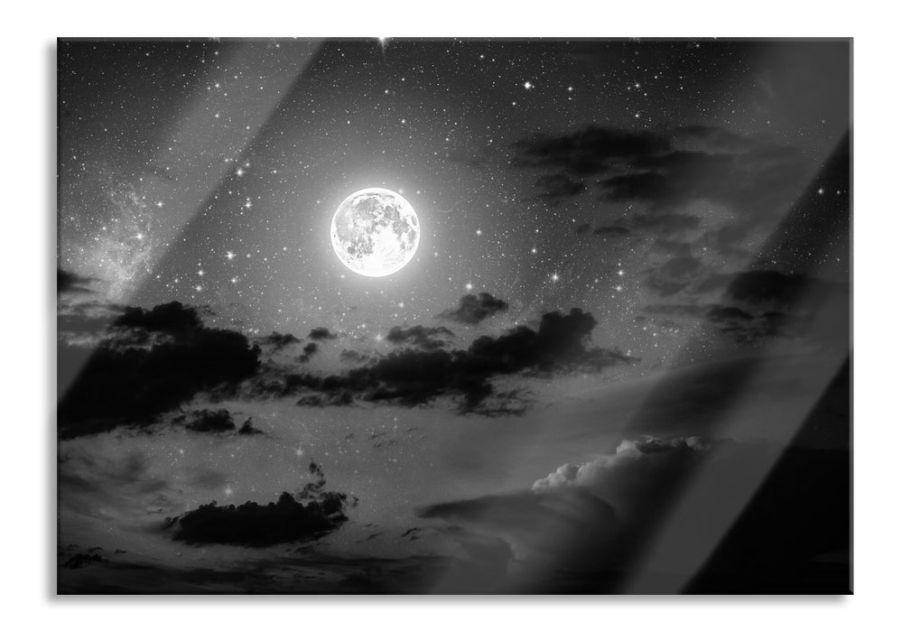 Pixxprint Leuchtender Mond am Nachthimmel, Glasbild