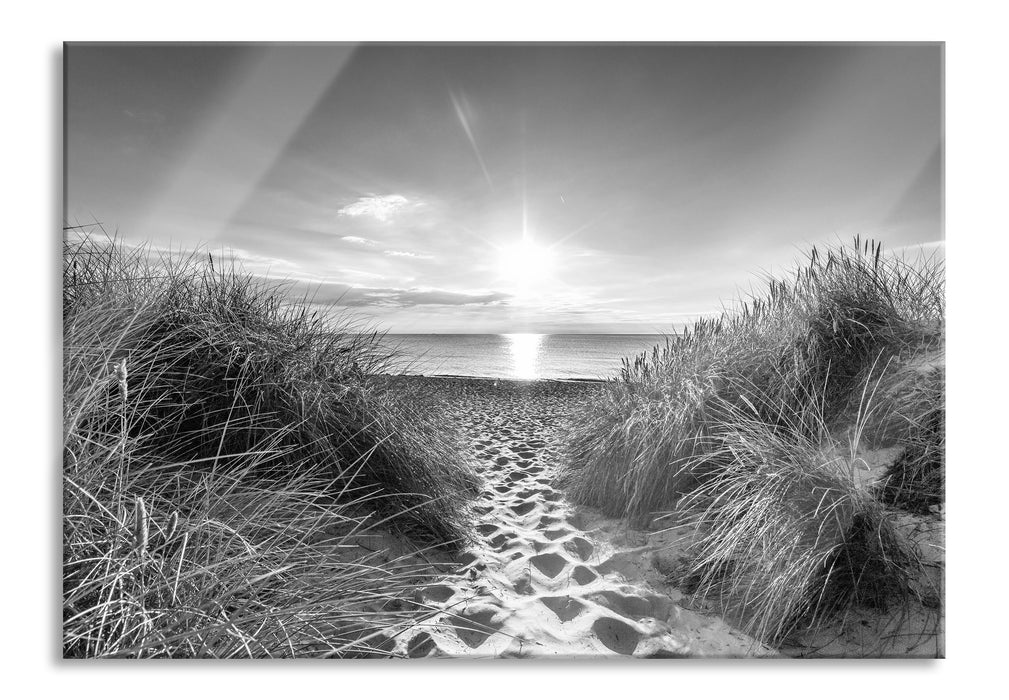 Pixxprint der Weg ins Meer Kunst B&W, Glasbild
