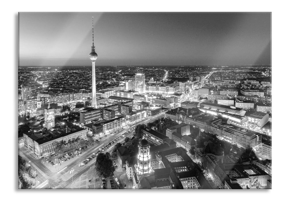 Pixxprint Berlin City Panorama Kunst B&W, Glasbild
