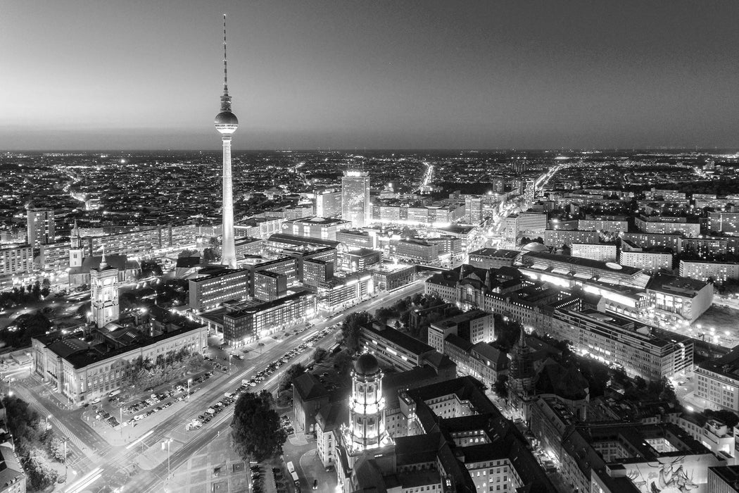Berlin City Panorama Kunst B&W, Glasbild